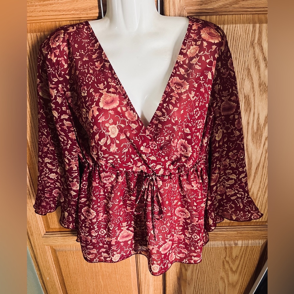 Lane Bryant Burgundy Floral Blouse